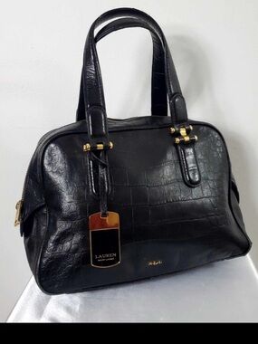 Lauren by Ralph Lauren Black Handbag Gold Hardware